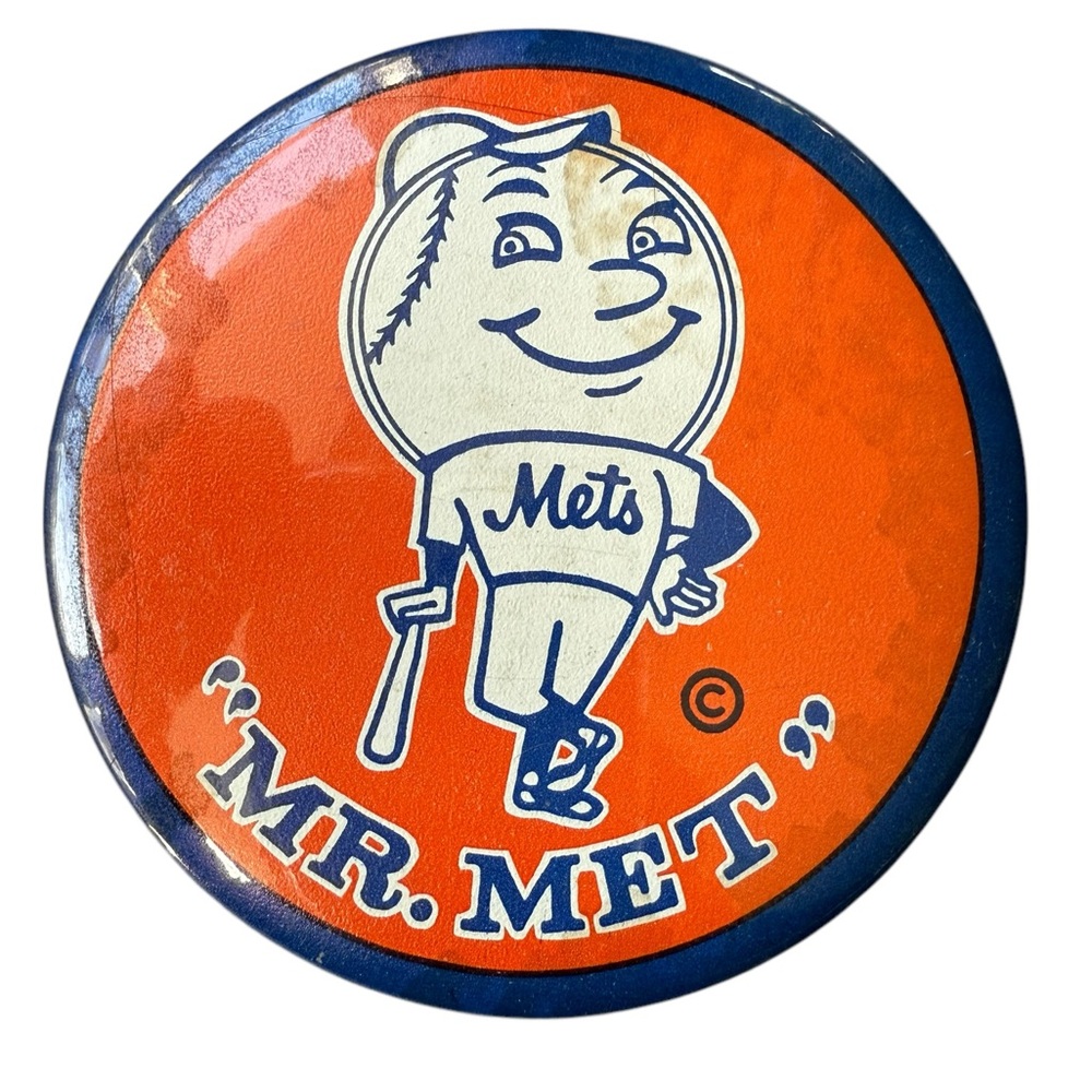 Vintage Mr. Met Button Pinback Souvenir Large New York Mets